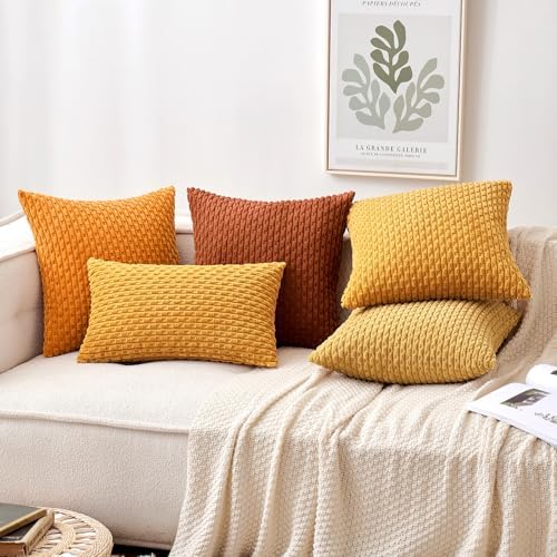 MIULEE Lumbar Fall Decorative Throw Pillow Covers 12x20 Burnt Corduroy - Image 4