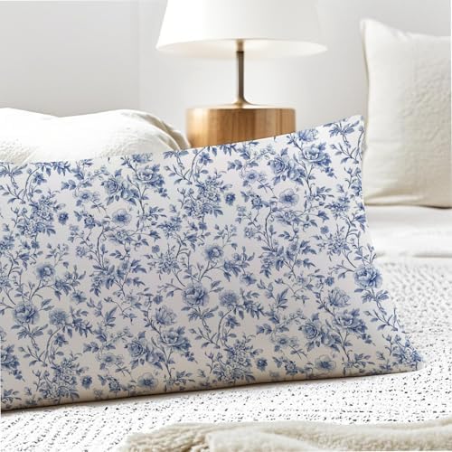 Vintage Chinoiserie Blue Floral 20x54 Body Pillow Cover, Grandmillennial Flower - Image 5