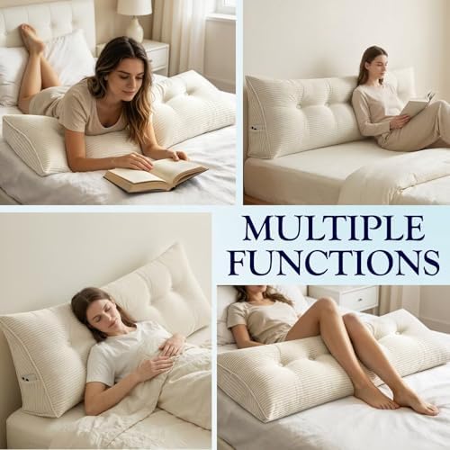 Bed Wedge Headboard Pillow Full Dorm Reading Pillow Corduroy Triangular Lumbar - Image 3