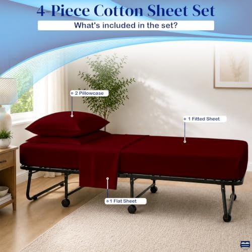 Cottingon 4 PC Cot Sheet Set 33"X75", Egyptian Cotton - Image 4