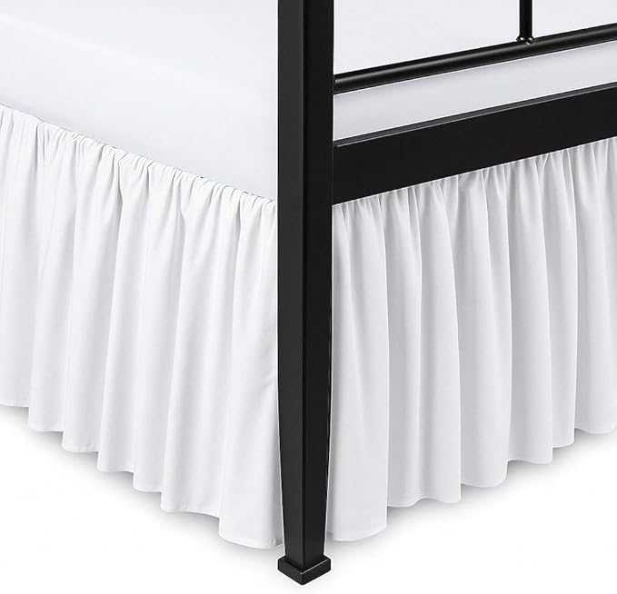 Ruffled Bed Skirt Split Corners with Platform, Tailored Fit Hotel Quality Wrinkle Free Ultra-Soft Microfiber Gathered Dust Ruffle, Upto 12 Inch Drop, Twin Size White