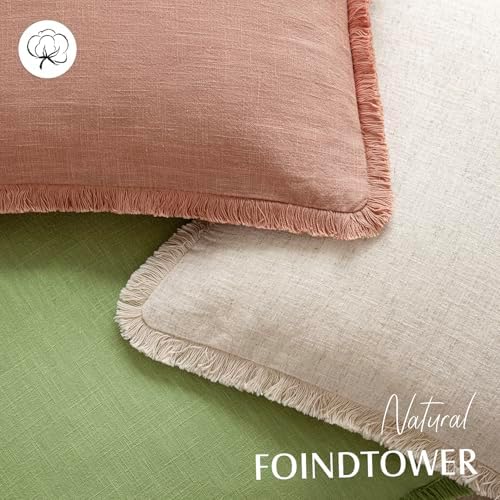 Foindtower Decorative Linen Fringe Throw Pillow Covers 22×22 Coral Pink - Image 4
