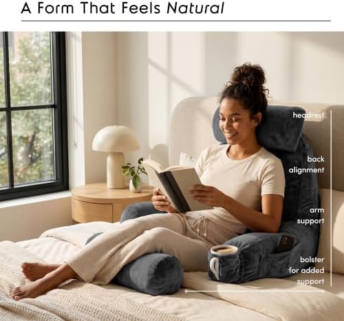 Nestl Reading Pillow for Bed, Back Pillow for Sitting Up in Bed, Dark Grey - Image 2