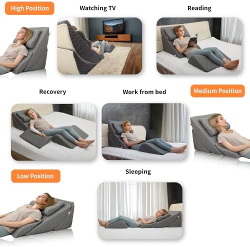 Adjustable Orthopedic Bed Wedge Pillow Set, Post Surgery Recovery, Memory Foam - Image 4