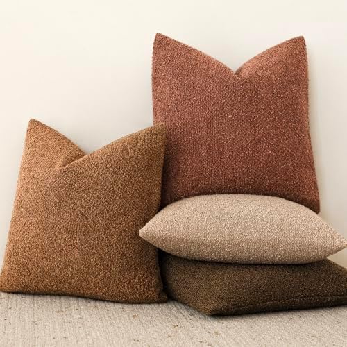 Foindtower Decorative Textured Boucle Throw Pillow Covers 22x22 Hazel Brown - Image 6