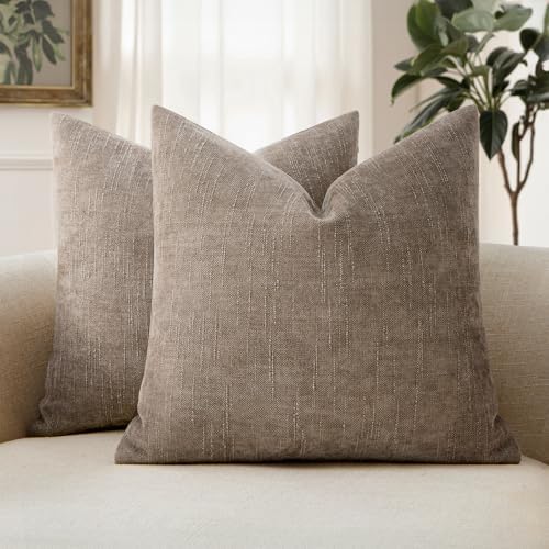 MIULEE 24x24 Inch Euro Textured Chenille Throw Pillow Covers Light Taupe by MIULEE
