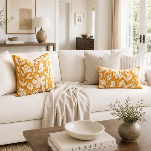 BlissBlush Lumbar Pillow Cover 12x20 Inch, Mustard Floral Tufted Velvet - Image 3