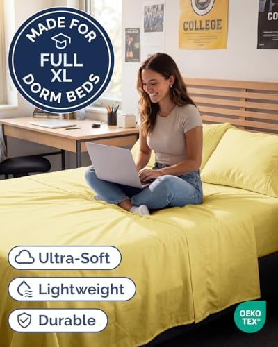 Full XL Sheets - 4 Piece Full XL Sheet Set - Breathable & Cooling - Yellow - Image 2