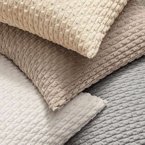 MIULEE Decorative Throw Pillow Covers 20x20 Light Grey Textured Corduroy - Image 4