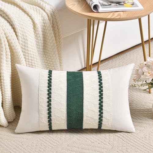 Fancy Homi Set of 2 Dark Green Boho Long Lumbar Decorative Throw Pillow Covers - Image 2