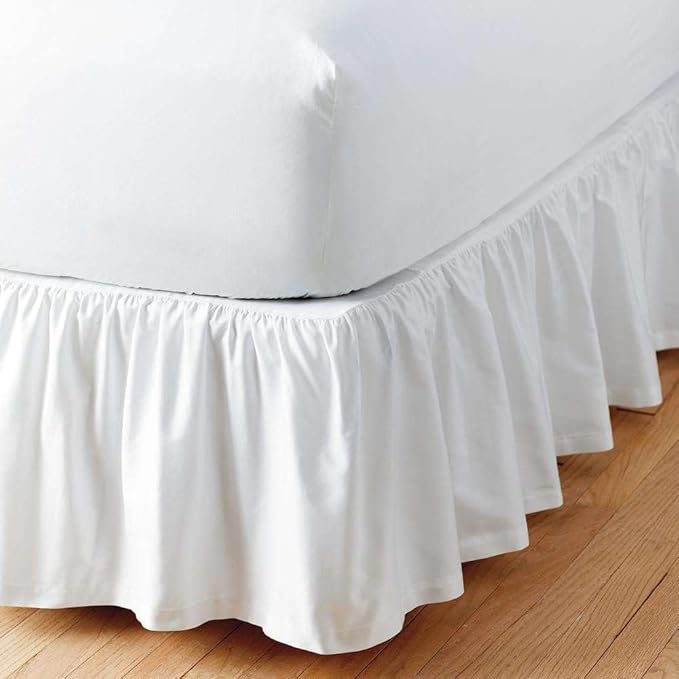White Solid Ruffled Bed Skirt Queen-12 Inch Drop Split Corner, Microfiber Bedskirt with Platform Three Sided Coverage