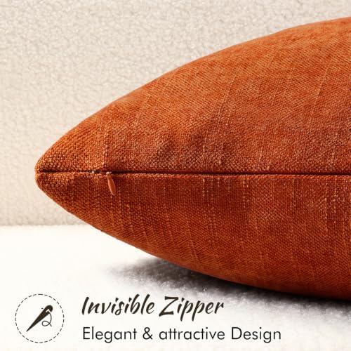 decorUhome Chenille Fall Throw Pillow Covers 16x16 Set of 2, Burnt Orange - Image 3