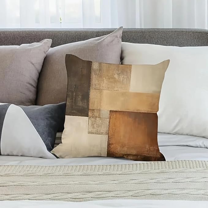 Decorative Throw Pillow Covers, Modern Abstract Brown Geometric Pattern - Image 6