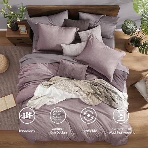 Monbix Full Size Comforter Set 7 Pieces Lilac Cationic Dyeing Bed in a Bag - Image 2
