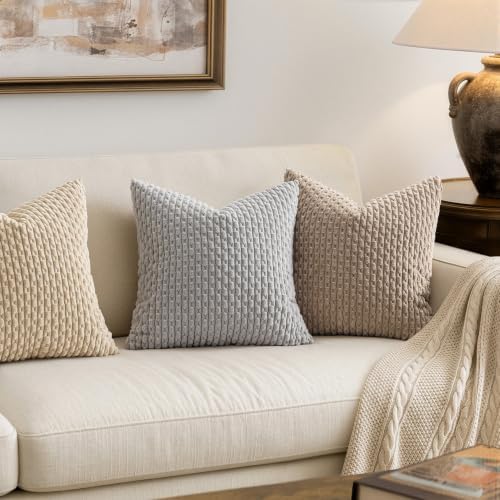 MIULEE Decorative Throw Pillow Covers 20x20 Light Grey Textured Corduroy - Image 2