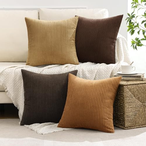 MIULEE Fall Corduroy Decorative Throw Pillow Covers Camel Brown 18x18 - Image 5