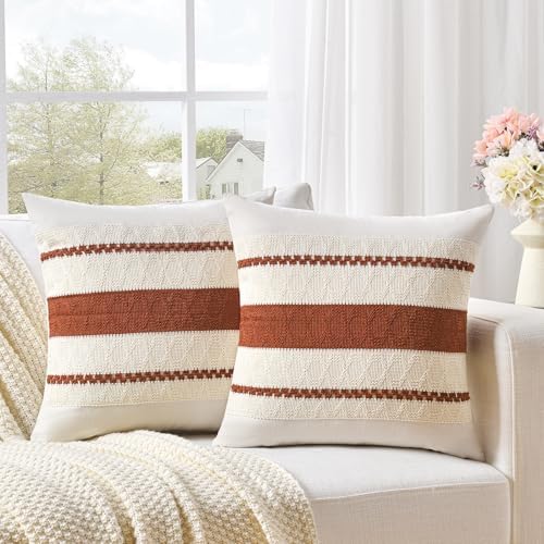Fancy Homi Set of 2 Rust Boho Small Decorative Throw Pillow Covers 14x14 Inch by Fancy+Homi