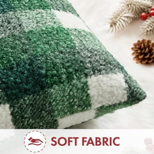 EMEMA Christmas Pillow Covers 18x18 Set of 2, Buffalo Plaid Boucle Throw Pillow - Image 2