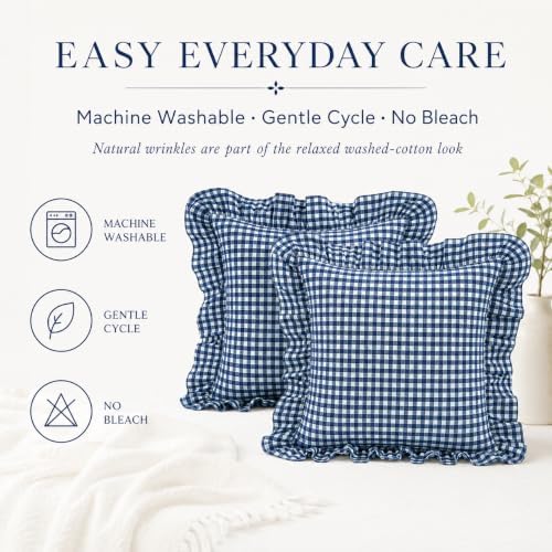 Gingham Throw Pillow Covers 22x22, Ruffle Trim - Image 7