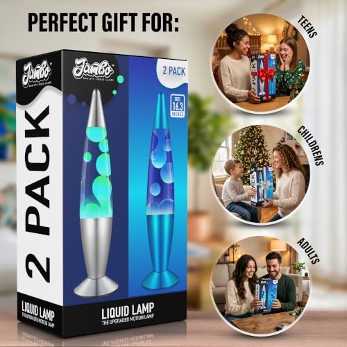 JAMBO 2 Pack- 16" Beautiful Lamp- Silver with Yellow/Green Wax and Blue with Blue/White Wax, Relaxing Liquid Lamp, Night Light Nightlight, Lamps for Adults Teens Kid - Image 6