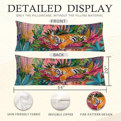 Maximalist Tiger Body Pillow Covers 20x54, Preppy Room Decor, Tropical Trendy - Image 6