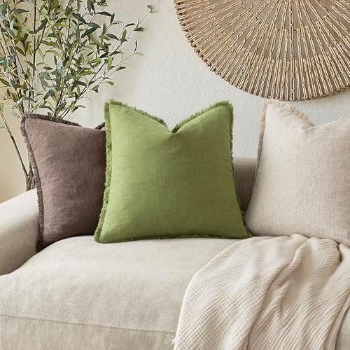 Foindtower Decorative Linen Fringe Throw Pillow Covers 26×26 Lush Green - Image 5