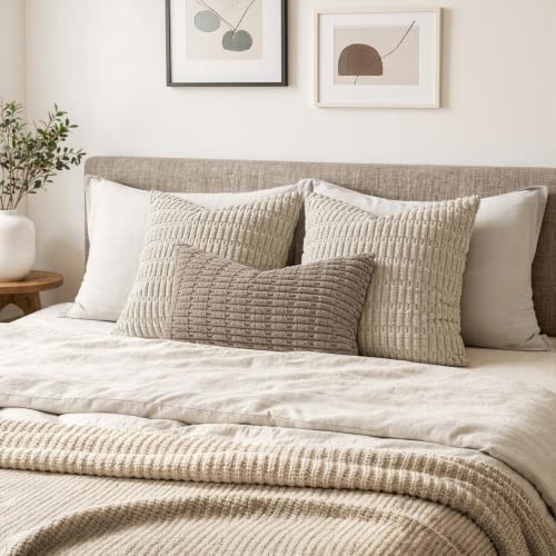 MIULEE Lumbar Corduroy Decorative Throw Pillow Covers 24x14 Light Brown - Image 4