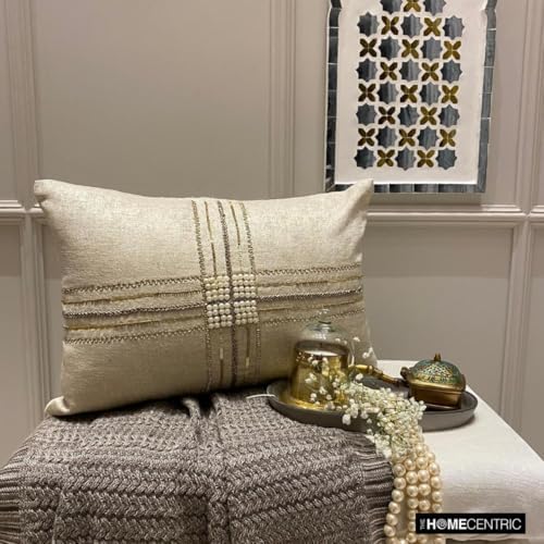 The HomeCentric Decorative Lumbar Pillow Cover Gold, Hand Embrodiery Oblong - Image 2