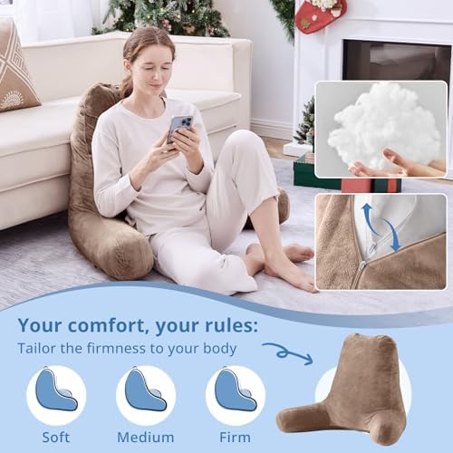 Sasttie Reading Pillow for Bed, Back Pillow for Sitting Up, Light Brown - Image 3