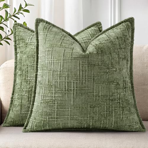 decorUhome Chenille Throw Pillow Covers 22x22 Set of 2, Sage Green by decorUhome
