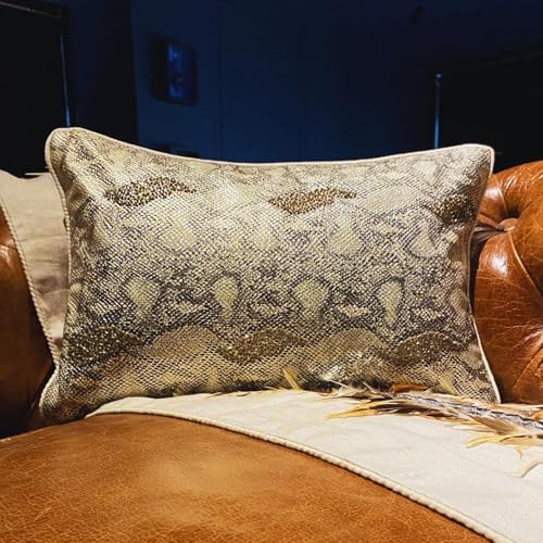 The HomeCentric Gold 12"x18" Lumbar Throw Pillow Covers, Faux Leather Beaded - Image 2