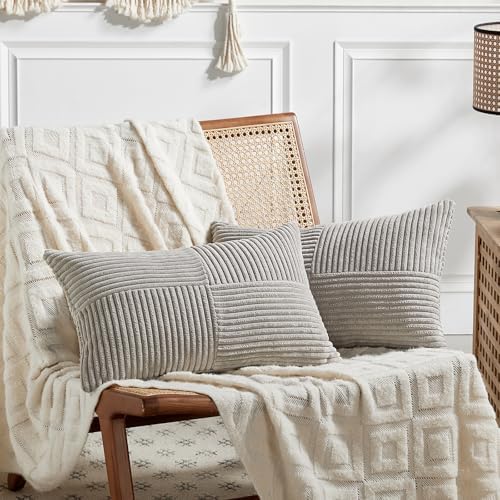 Fancy Homi 2 Packs Neutral Grey Lumbar Decorative Throw Pillow Covers 16x28 Inch by Fancy+Homi