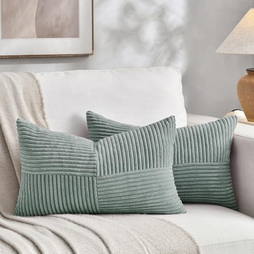Fancy Homi 2 Packs Grey Blue Lumbar Decorative Throw Pillow Covers 14x22 Inch by Fancy+Homi