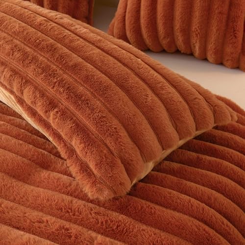 MEGO 20x54 Body Pillow Cover, Fluffy Ribbed Faux Rabbit Fur, Burnt Orange - Image 6