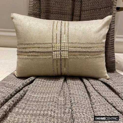 The HomeCentric Pack of 2 Decorative Lumbar Pillow Cover Gold, Hand Embrodiery - Image 5