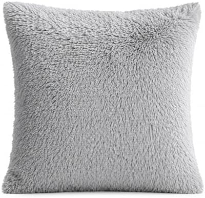 REAFORT Long Hair Faux Fur Euro Sham Cover 26"x26", Hidden Zipper by Reafort