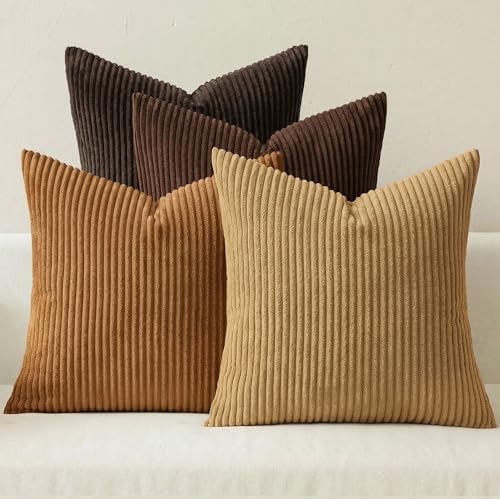 MIULEE Fall Corduroy Decorative Throw Pillow Covers Camel Brown 18x18 by MIULEE