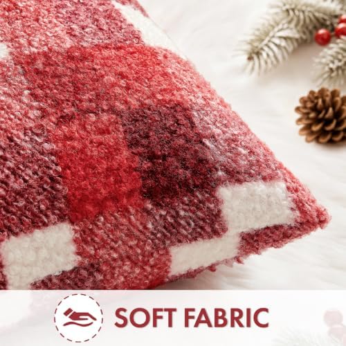 EMEMA Christmas Pillow Covers 18x18 Set of 2, Buffalo Plaid Boucle Throw Pillow - Image 2