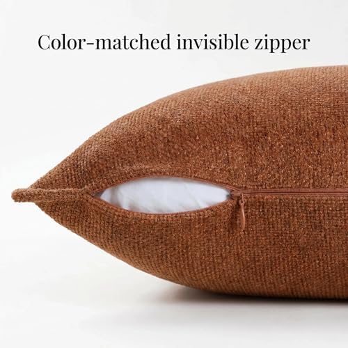 Fancy Homi Set of 2 Rust 14x24 Inch Soft Chenille Decorative Throw Pillow Covers - Image 3