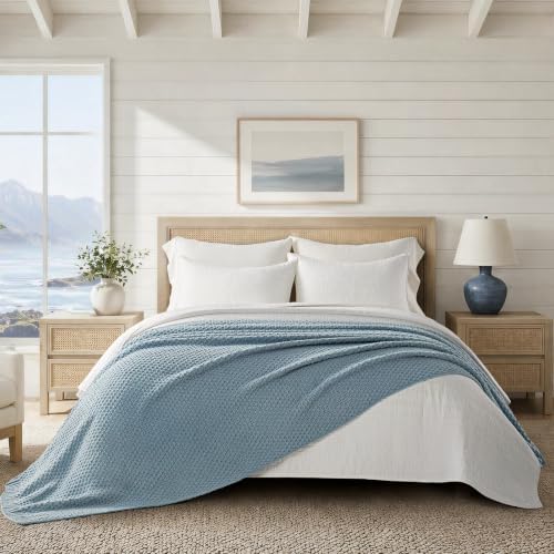 EVERGRACEHOME Chunky Chenille Knit Throw Blanket, 90 x 90, Chambray Blue by EVERGRACE