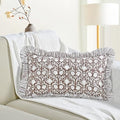 CPC Block Print Mocha Regal Ruffle Cotton Lumbar Pillow Cover 12x20 inch by COTTONPRINTCLUB