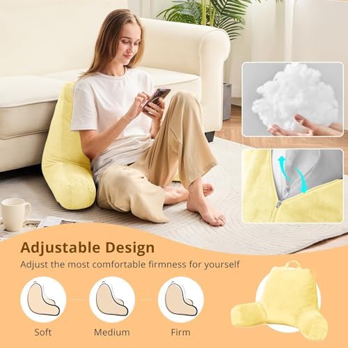 Sasttie Reading Pillow for Bed, Back Pillow for Sitting Up, Light Yellow - Image 2