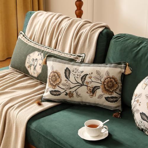 ISAENNE Vintage Elegant Linen Rectangle Throw Pillow Cover - Image 5