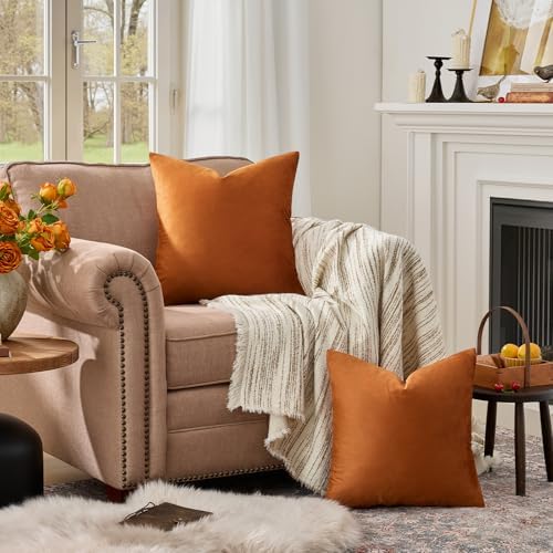GIGIZAZA Burnt Orange Velvet Throw Pillow Covers 24x24 Pack of 2 - Image 3