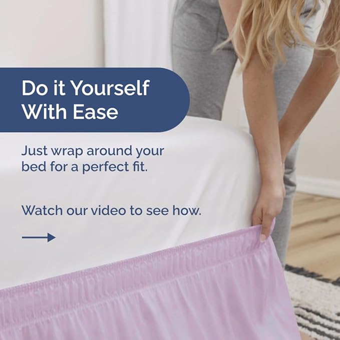 Wrap Around Dust Ruffle Bed Skirt - Light Lavender - for King Size Beds w/ 12 Inch Drop - Easy Fit Elastic Strap - Adjustable Pleated Bedskirt w/Brushed Fabric Wrinkle Free, Women, Men, Kids & Teens