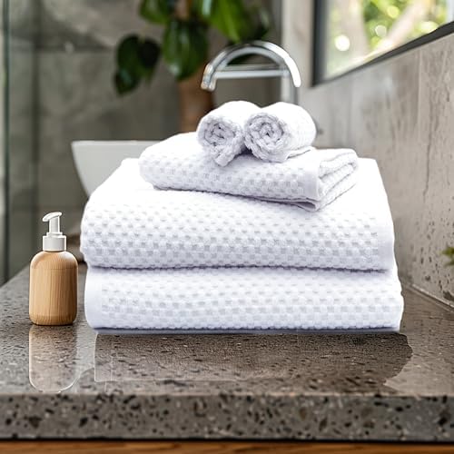 COTTON CRAFT Euro Spa Waffle Weave 6 Piece Towel Set - 100% Cotton - White - Image 2