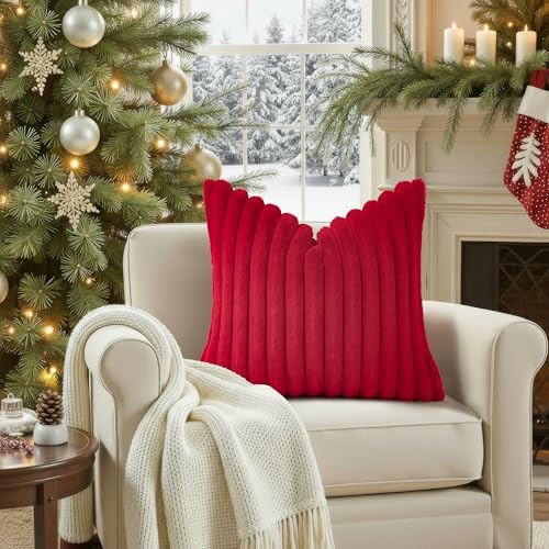 decorUhome Fall Faux Fur Throw Pillow Covers 22x22 Set of 2 Red - Image 4