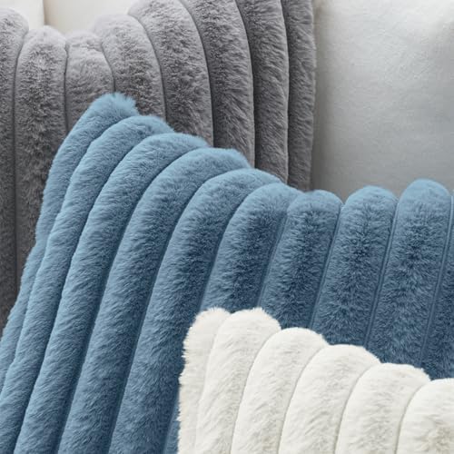 MIULEE Faux Fur Lumbar Throw Pillow Covers 12x20 Set of 2 Grey Blue - Image 5