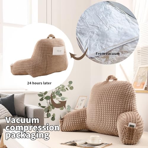 Reading Pillow with Arms for Sitting in Bed, Khaki Flannel - Image 4