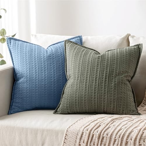 Decorative Waffle Throw Pillow Covers 18x18 Blue 2 Pack - Image 4